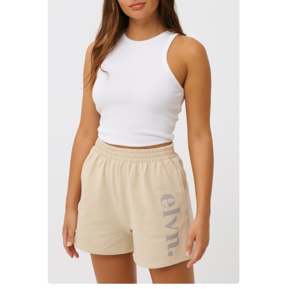 Elvn The Label 100% Organic Cotton Sweat Shorts Tan Size Small NWT
